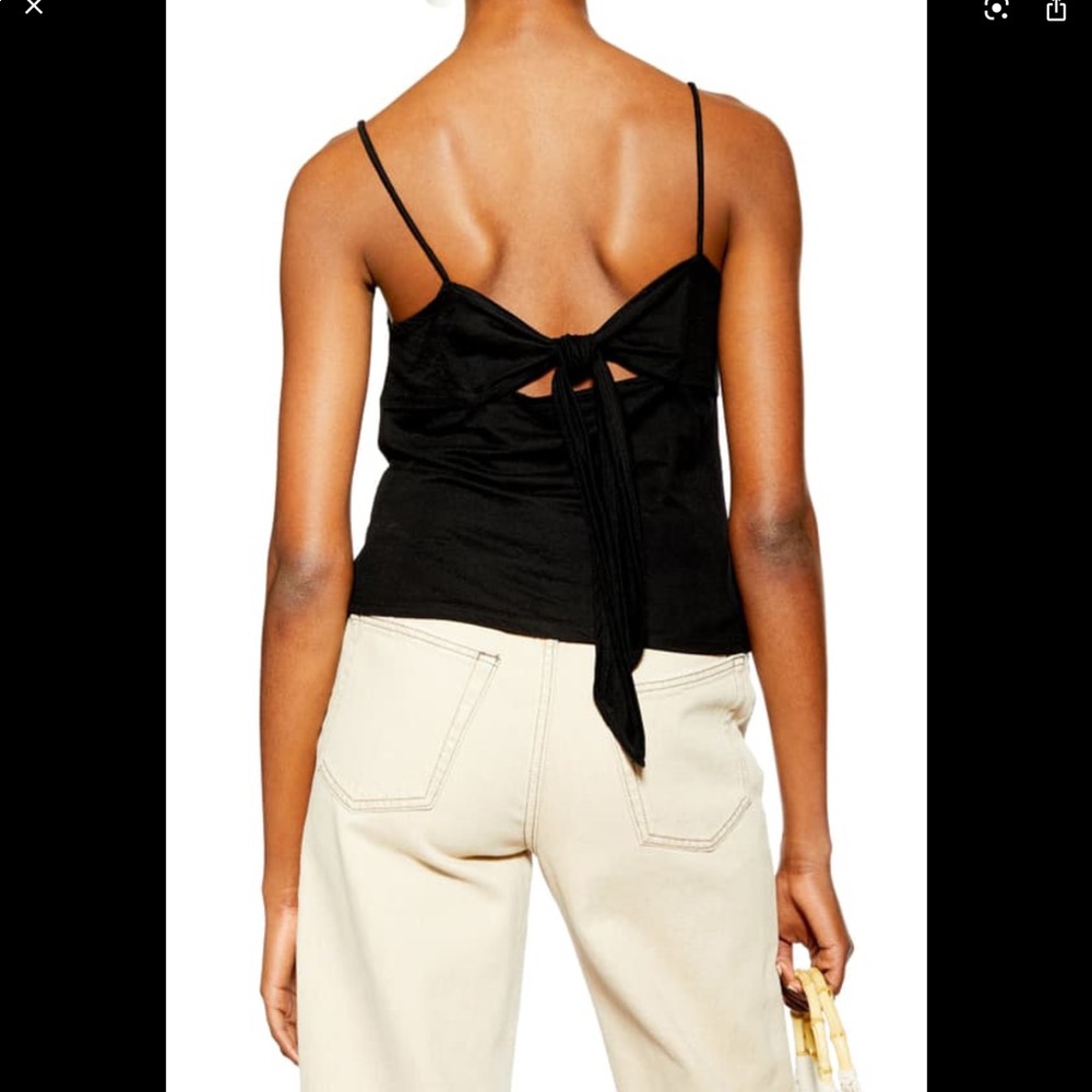 TOPSHOP Bow Back Button Camisole Top Color Black Size 8